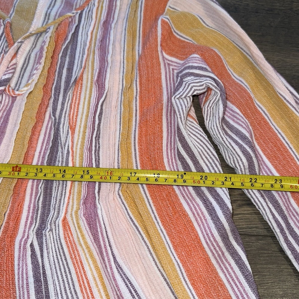 a.n.a Woman Large Shirt Rainbow Striped Tassels Pleated Long Sleeve Blouse Boho - Picture 9 of 14